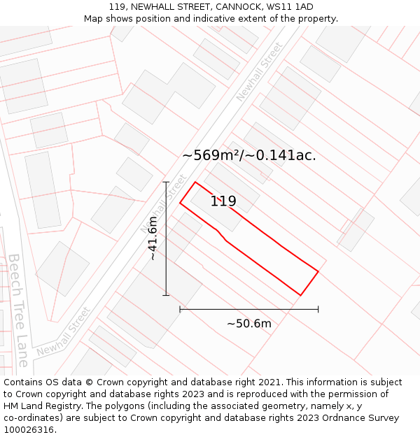 119, NEWHALL STREET, CANNOCK, WS11 1AD: Plot and title map