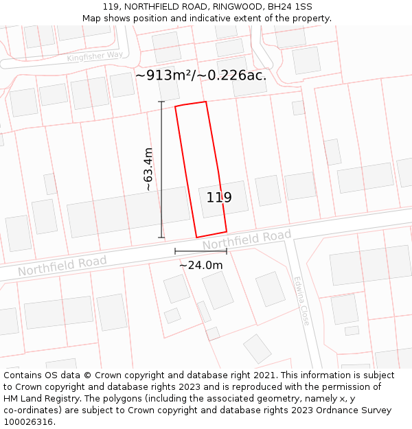 119, NORTHFIELD ROAD, RINGWOOD, BH24 1SS: Plot and title map