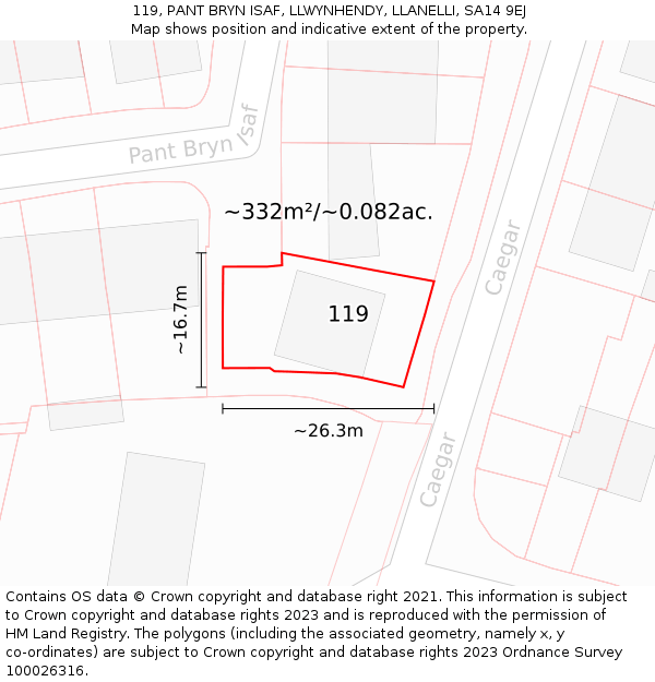 119, PANT BRYN ISAF, LLWYNHENDY, LLANELLI, SA14 9EJ: Plot and title map