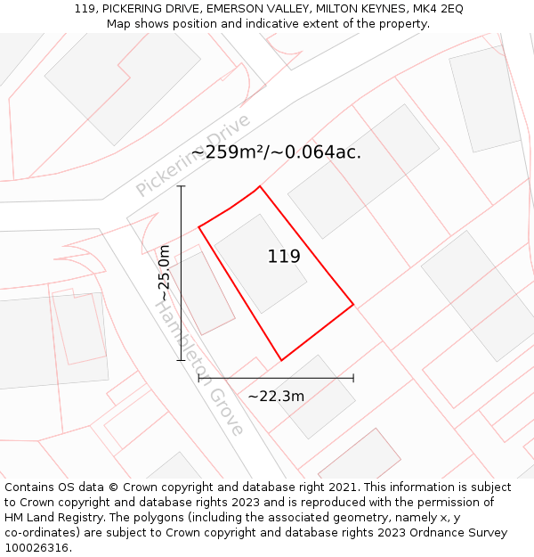 119, PICKERING DRIVE, EMERSON VALLEY, MILTON KEYNES, MK4 2EQ: Plot and title map