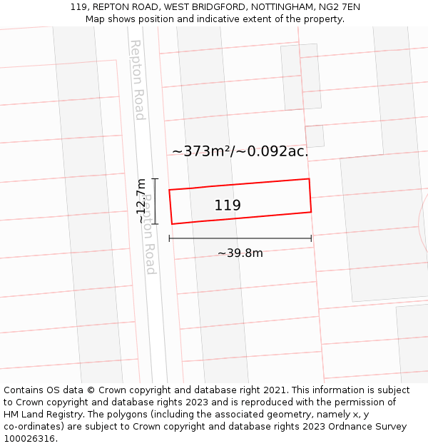 119, REPTON ROAD, WEST BRIDGFORD, NOTTINGHAM, NG2 7EN: Plot and title map