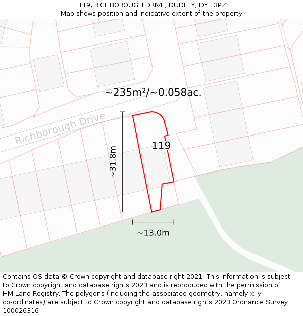 119, RICHBOROUGH DRIVE, DUDLEY, DY1 3PZ: Plot and title map