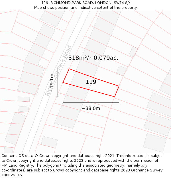 119, RICHMOND PARK ROAD, LONDON, SW14 8JY: Plot and title map