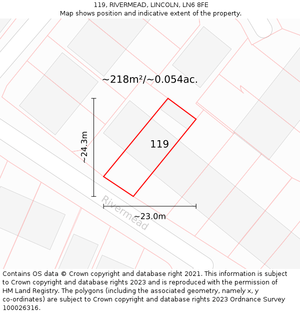 119, RIVERMEAD, LINCOLN, LN6 8FE: Plot and title map