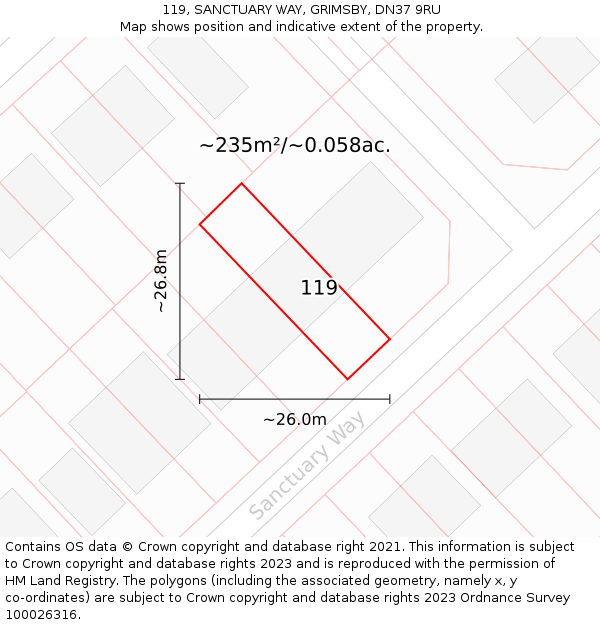 119, SANCTUARY WAY, GRIMSBY, DN37 9RU: Plot and title map