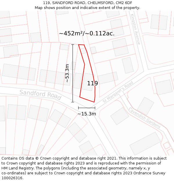 119, SANDFORD ROAD, CHELMSFORD, CM2 6DF: Plot and title map