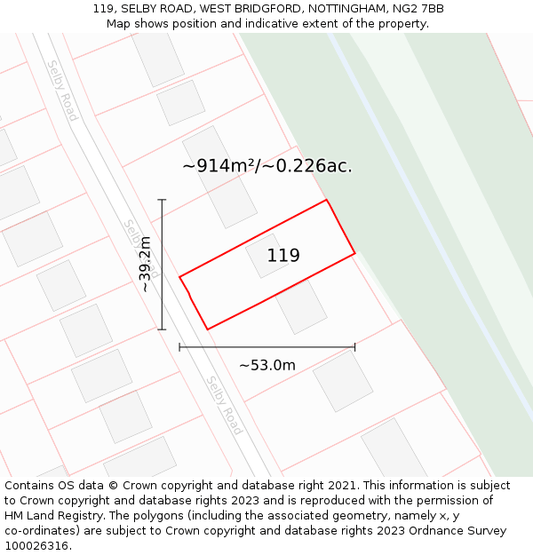 119, SELBY ROAD, WEST BRIDGFORD, NOTTINGHAM, NG2 7BB: Plot and title map