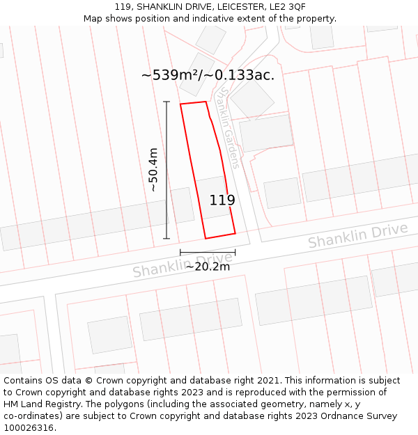 119, SHANKLIN DRIVE, LEICESTER, LE2 3QF: Plot and title map