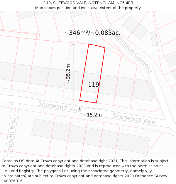 119, SHERWOOD VALE, NOTTINGHAM, NG5 4EB: Plot and title map