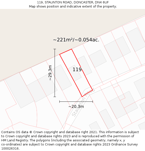 119, STAUNTON ROAD, DONCASTER, DN4 6UF: Plot and title map