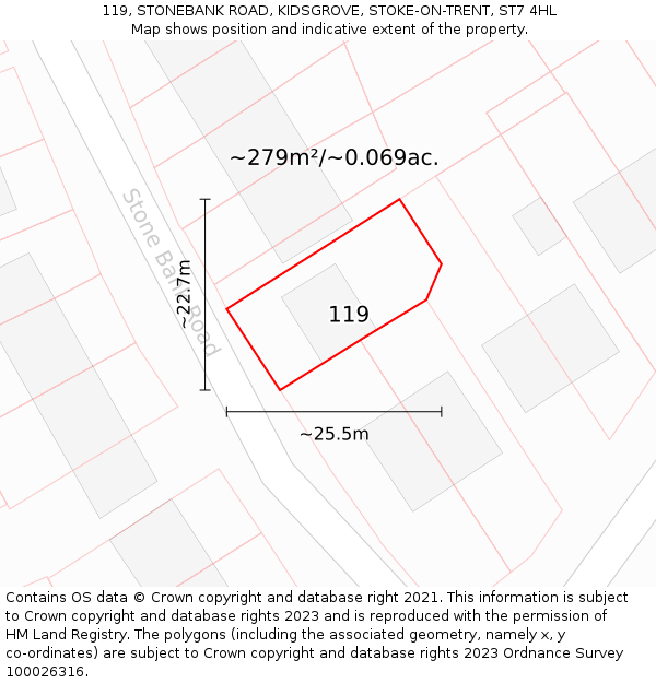 119, STONEBANK ROAD, KIDSGROVE, STOKE-ON-TRENT, ST7 4HL: Plot and title map