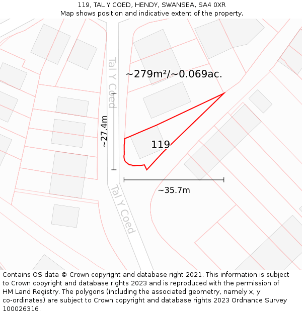 119, TAL Y COED, HENDY, SWANSEA, SA4 0XR: Plot and title map