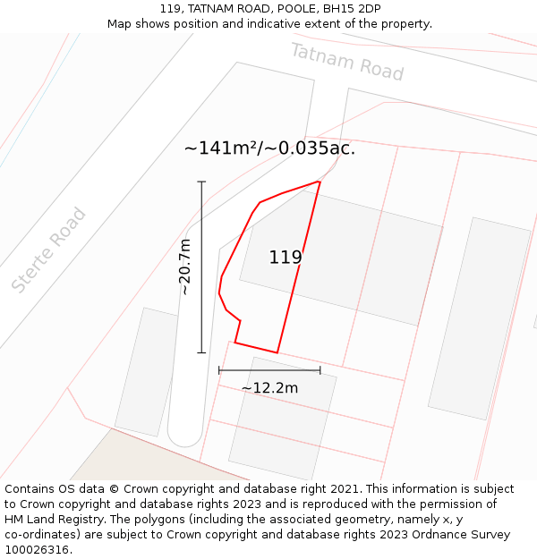 119, TATNAM ROAD, POOLE, BH15 2DP: Plot and title map