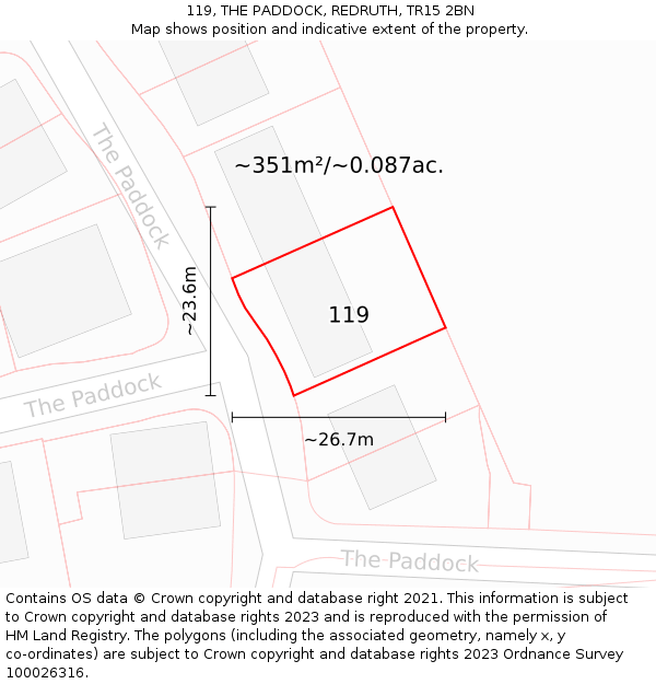 119, THE PADDOCK, REDRUTH, TR15 2BN: Plot and title map