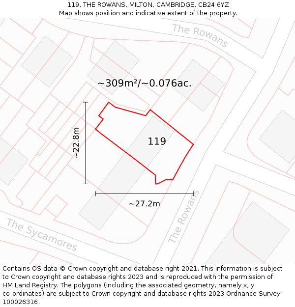 119, THE ROWANS, MILTON, CAMBRIDGE, CB24 6YZ: Plot and title map