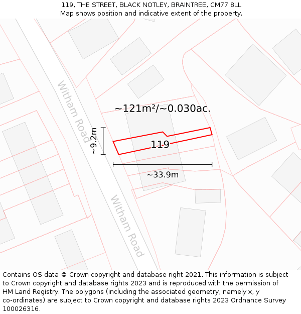 119, THE STREET, BLACK NOTLEY, BRAINTREE, CM77 8LL: Plot and title map