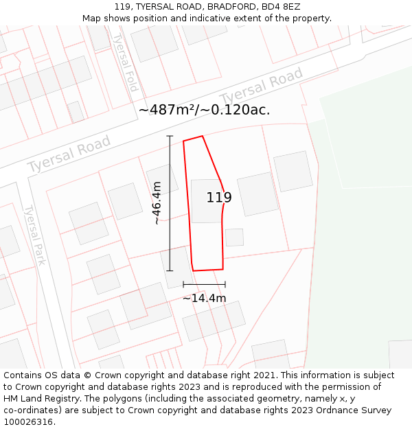 119, TYERSAL ROAD, BRADFORD, BD4 8EZ: Plot and title map