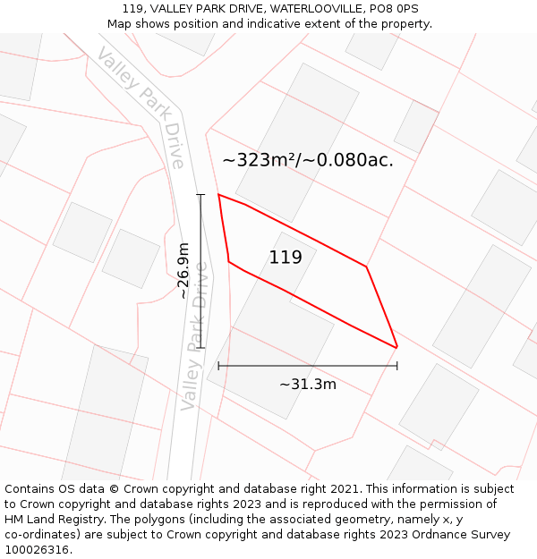 119, VALLEY PARK DRIVE, WATERLOOVILLE, PO8 0PS: Plot and title map