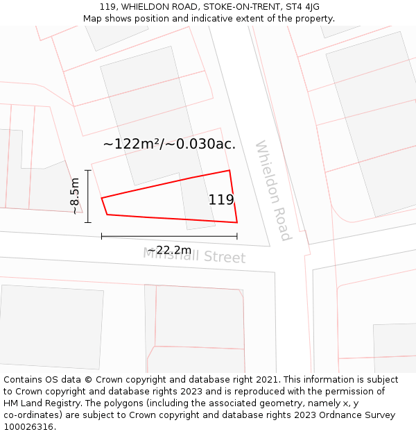 119, WHIELDON ROAD, STOKE-ON-TRENT, ST4 4JG: Plot and title map