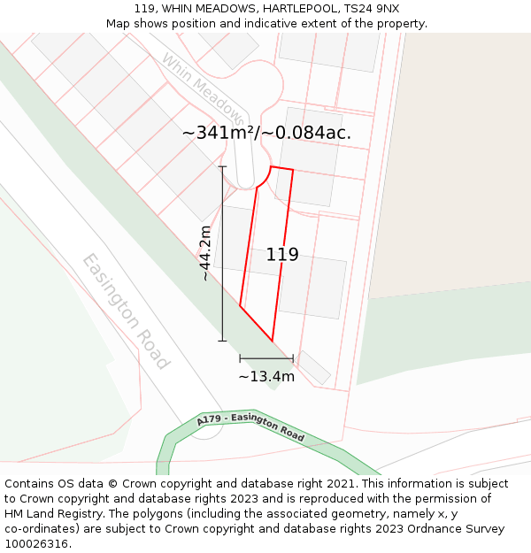 119, WHIN MEADOWS, HARTLEPOOL, TS24 9NX: Plot and title map