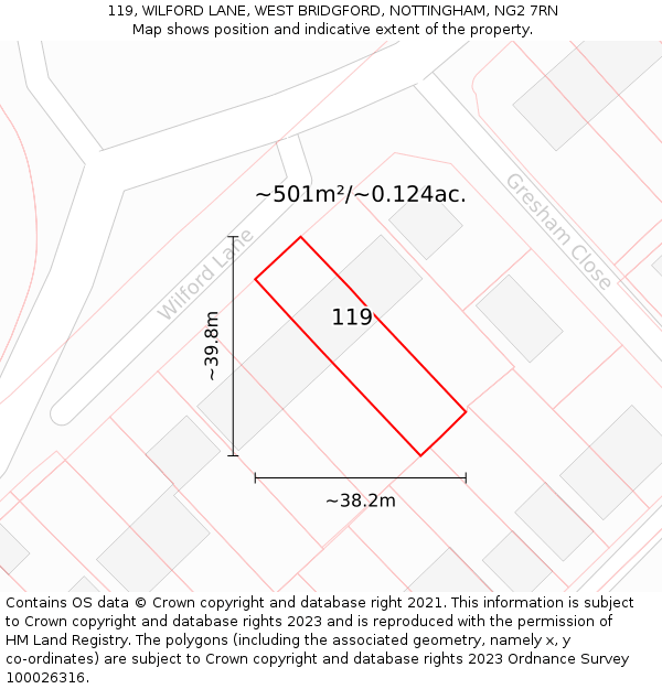 119, WILFORD LANE, WEST BRIDGFORD, NOTTINGHAM, NG2 7RN: Plot and title map