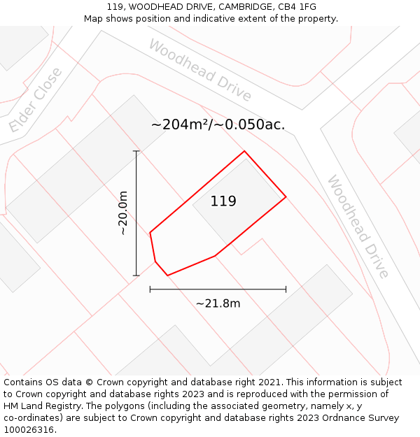 119, WOODHEAD DRIVE, CAMBRIDGE, CB4 1FG: Plot and title map