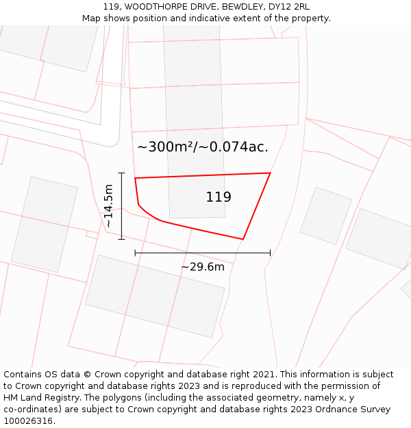 119, WOODTHORPE DRIVE, BEWDLEY, DY12 2RL: Plot and title map