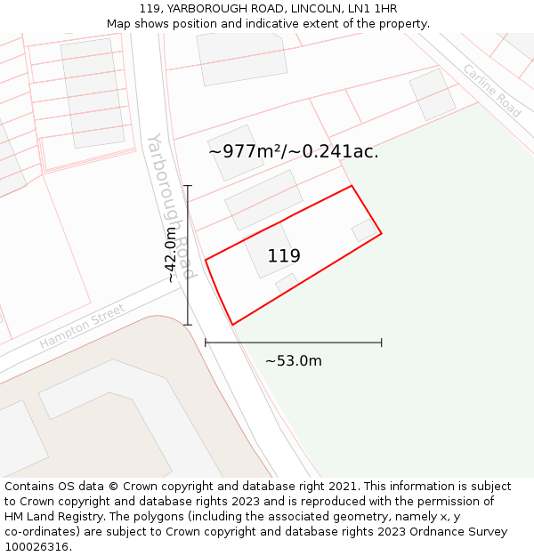 119, YARBOROUGH ROAD, LINCOLN, LN1 1HR: Plot and title map