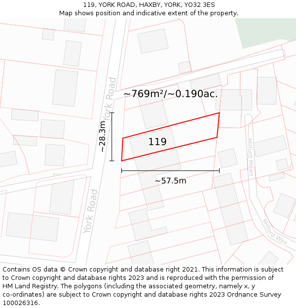 119, YORK ROAD, HAXBY, YORK, YO32 3ES: Plot and title map