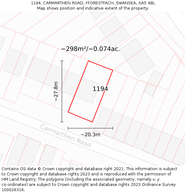 1194, CARMARTHEN ROAD, FFORESTFACH, SWANSEA, SA5 4BL: Plot and title map