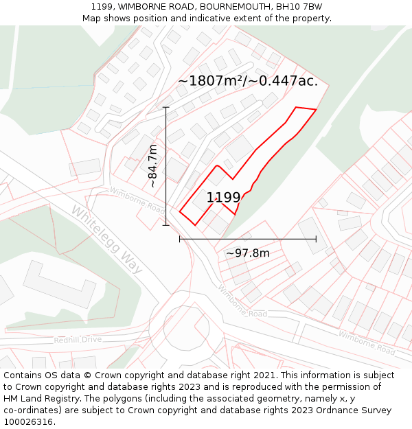 1199, WIMBORNE ROAD, BOURNEMOUTH, BH10 7BW: Plot and title map