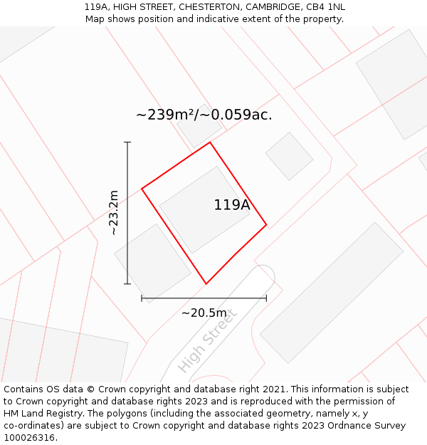 119A, HIGH STREET, CHESTERTON, CAMBRIDGE, CB4 1NL: Plot and title map