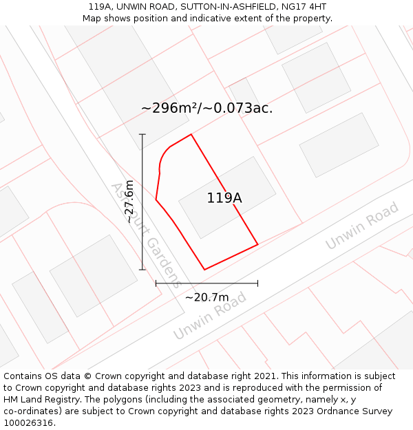 119A, UNWIN ROAD, SUTTON-IN-ASHFIELD, NG17 4HT: Plot and title map