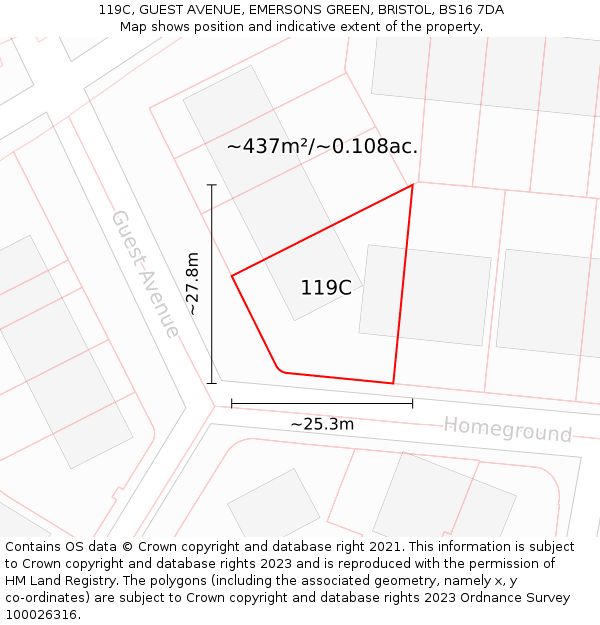 119C, GUEST AVENUE, EMERSONS GREEN, BRISTOL, BS16 7DA: Plot and title map