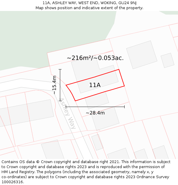 11A, ASHLEY WAY, WEST END, WOKING, GU24 9NJ: Plot and title map