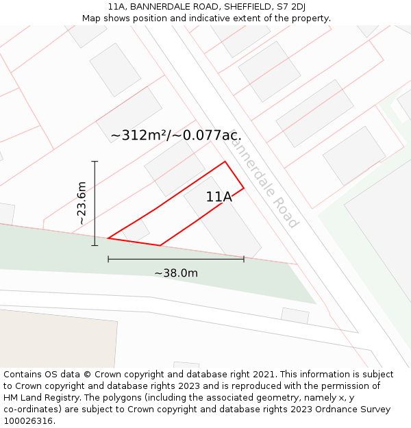 11A, BANNERDALE ROAD, SHEFFIELD, S7 2DJ: Plot and title map