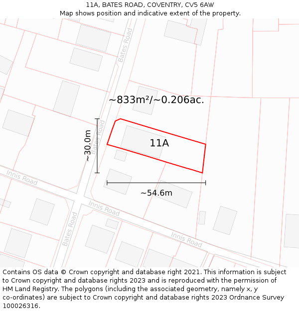 11A, BATES ROAD, COVENTRY, CV5 6AW: Plot and title map