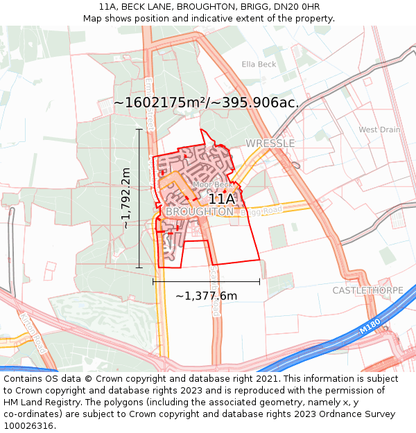 11A, BECK LANE, BROUGHTON, BRIGG, DN20 0HR: Plot and title map