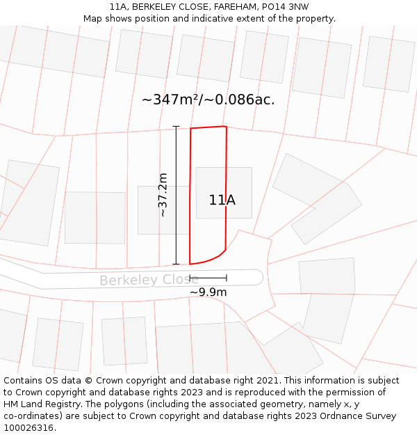 11A, BERKELEY CLOSE, FAREHAM, PO14 3NW: Plot and title map