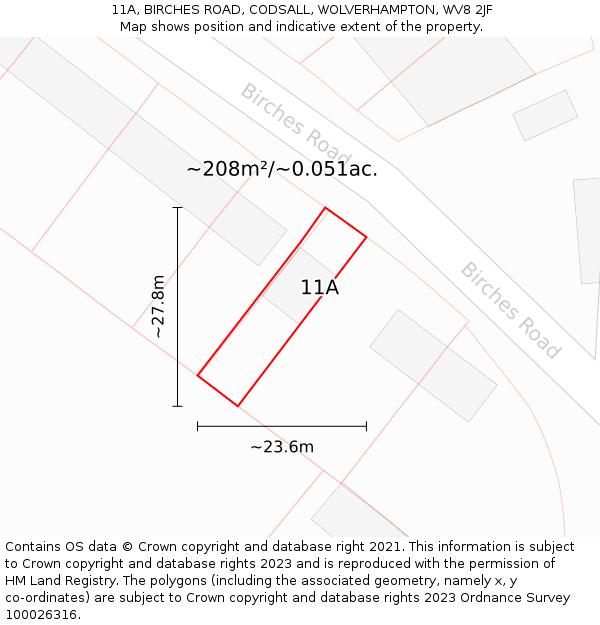 11A, BIRCHES ROAD, CODSALL, WOLVERHAMPTON, WV8 2JF: Plot and title map