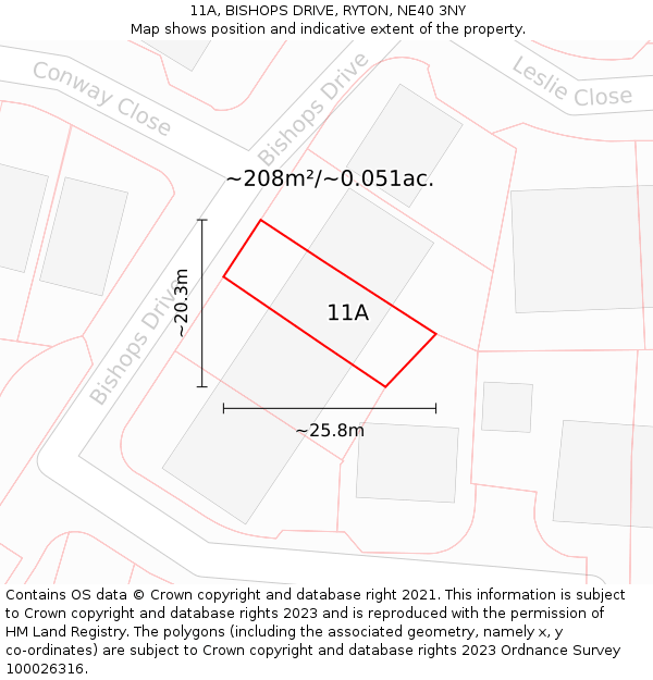 11A, BISHOPS DRIVE, RYTON, NE40 3NY: Plot and title map