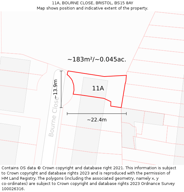 11A, BOURNE CLOSE, BRISTOL, BS15 8AY: Plot and title map