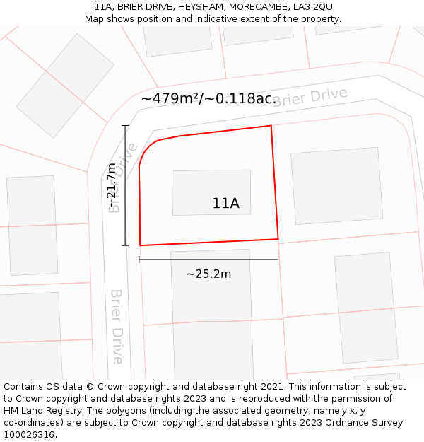 11A, BRIER DRIVE, HEYSHAM, MORECAMBE, LA3 2QU: Plot and title map