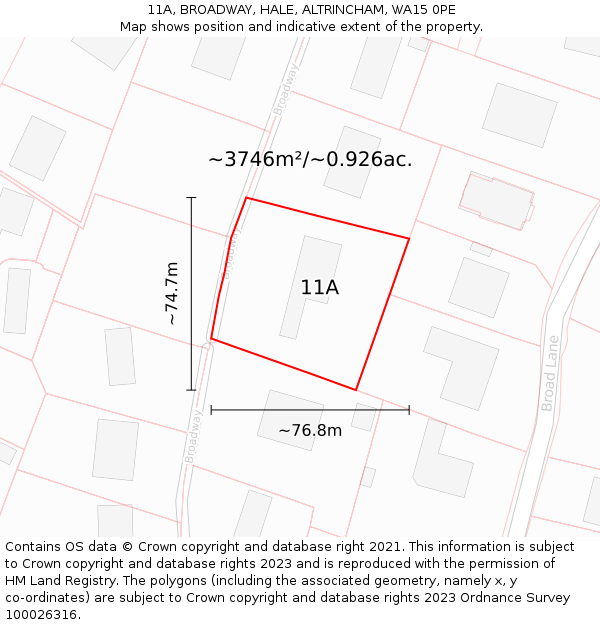 11A, BROADWAY, HALE, ALTRINCHAM, WA15 0PE: Plot and title map