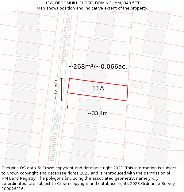 11A, BROOMHILL CLOSE, BIRMINGHAM, B43 5BT: Plot and title map