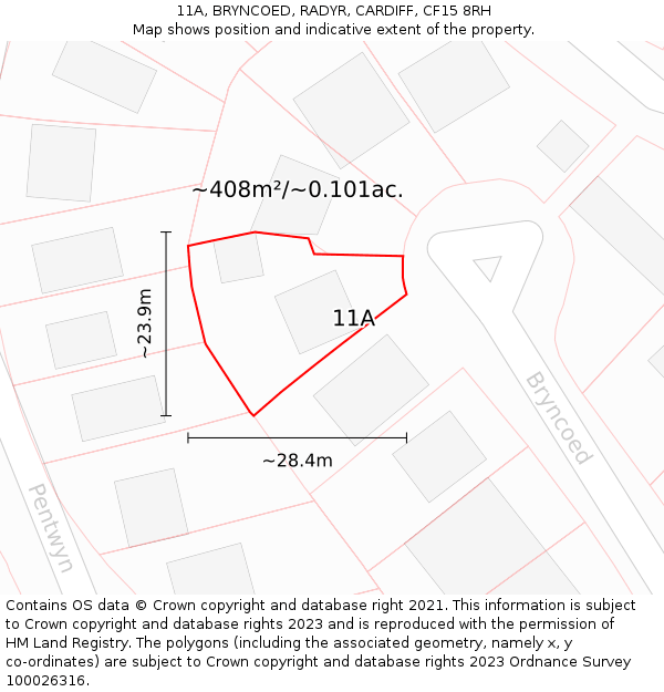 11A, BRYNCOED, RADYR, CARDIFF, CF15 8RH: Plot and title map