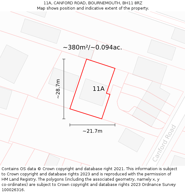 11A, CANFORD ROAD, BOURNEMOUTH, BH11 8RZ: Plot and title map