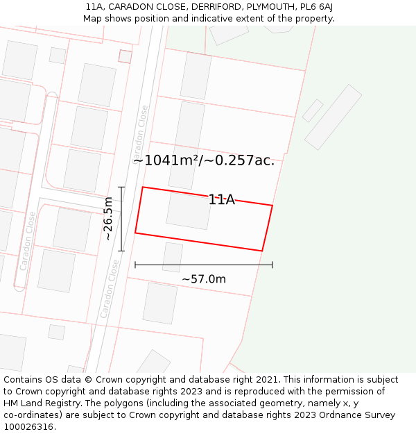 11A, CARADON CLOSE, DERRIFORD, PLYMOUTH, PL6 6AJ: Plot and title map