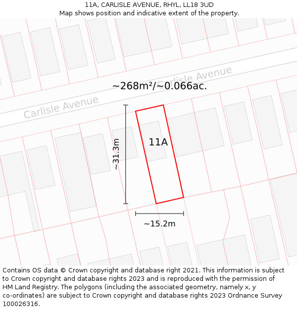 11A, CARLISLE AVENUE, RHYL, LL18 3UD: Plot and title map