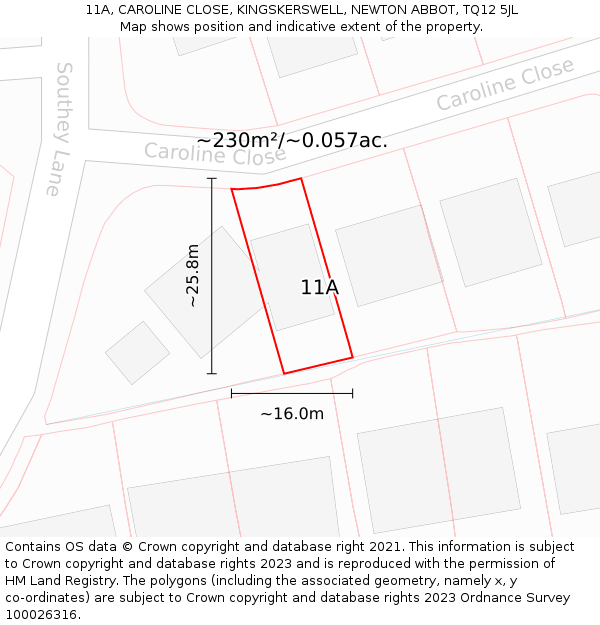 11A, CAROLINE CLOSE, KINGSKERSWELL, NEWTON ABBOT, TQ12 5JL: Plot and title map